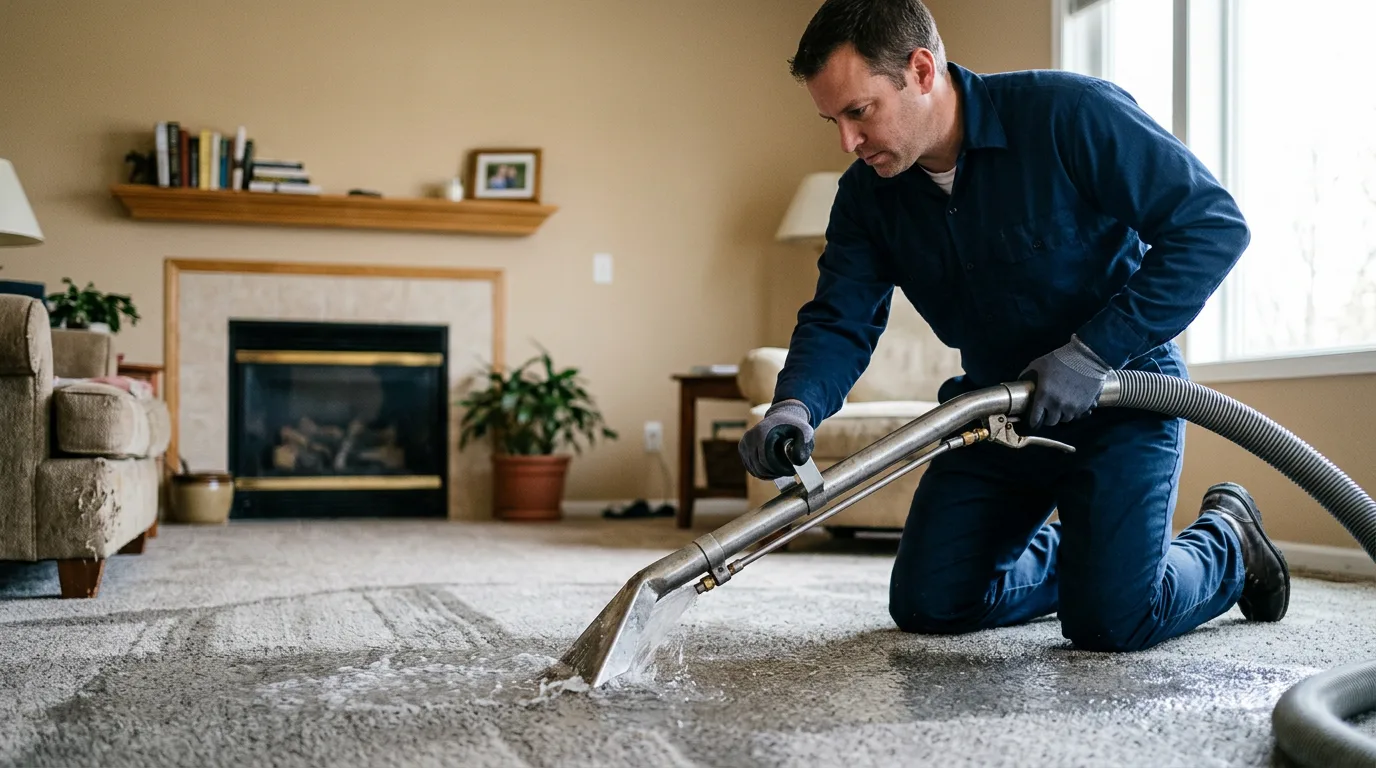 Water damage restoration technician working near Newark Valley, NY